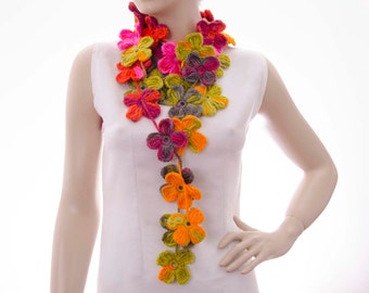 crochet flower lariat scarf ,
