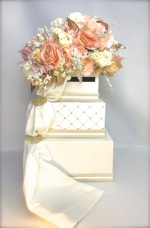 Wedding Card Box with Lock Gold Blush Wedding Card Holder
