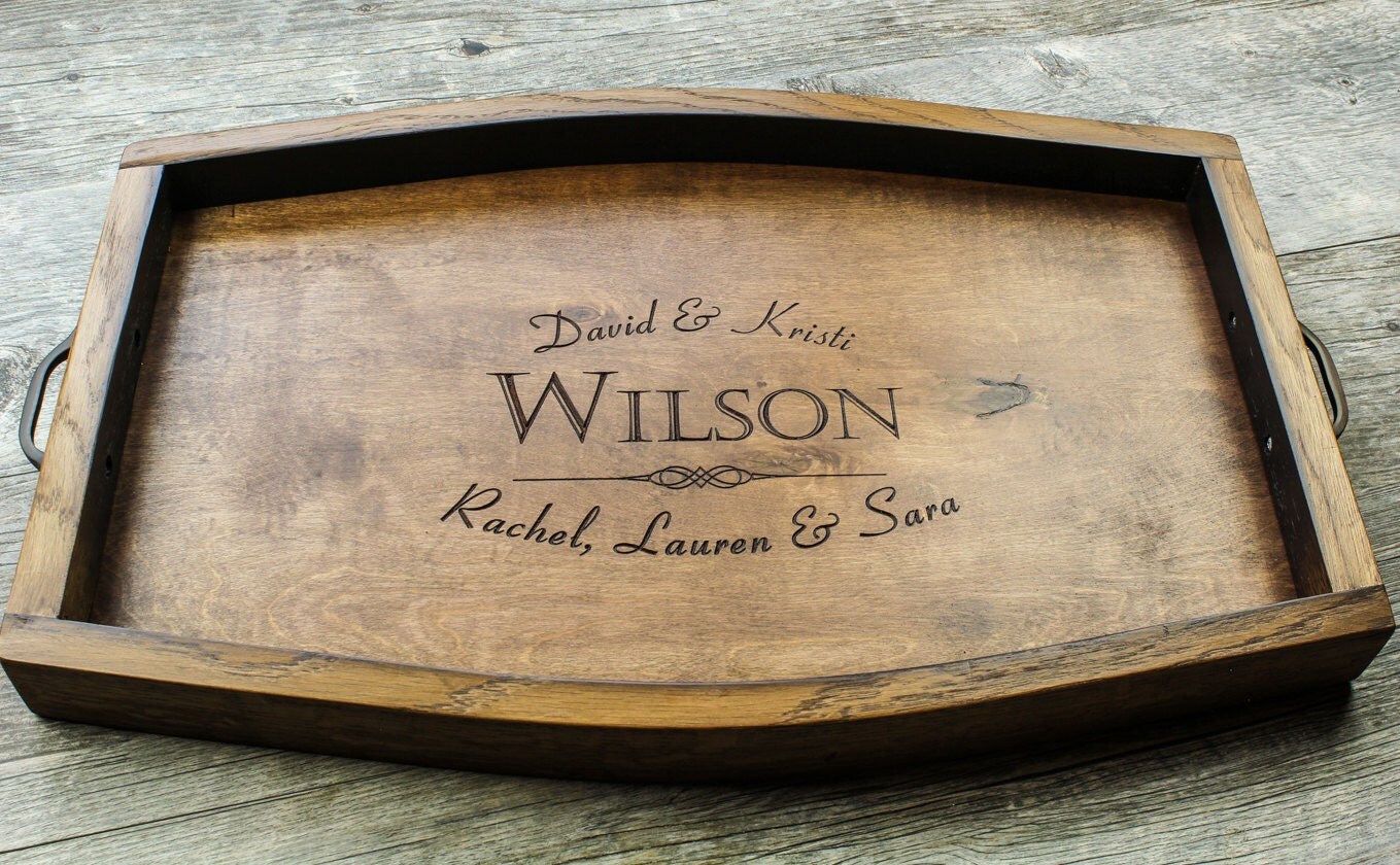 Personalized Wine Barrel Serving Tray Wedding Gift