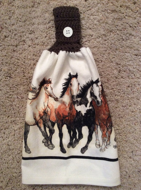 Items similar to Crochet Top Towel Horse Horses Hanging Kitchen