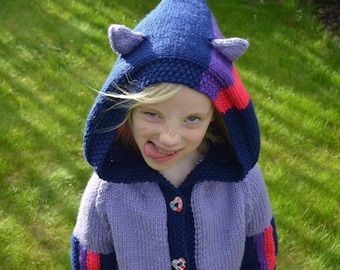 knitting pattern - Striped Pony Hoodie cardigan for children