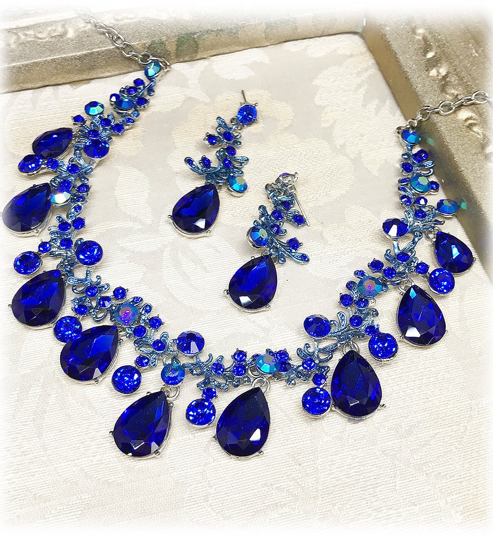 Sapphire wedding jewelry Royal blue crystal jewelry set Bridal