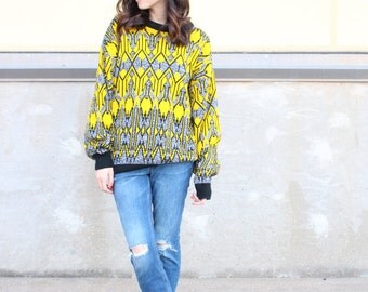grey yellow black knit oversized vintage pullover sweater