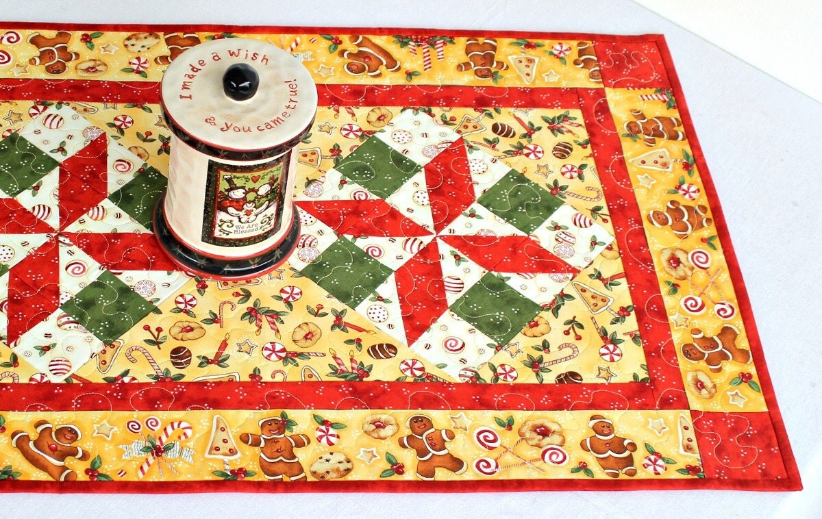 christmas table runner quilted table topper gingerbread christmas table runner quilted table topper gingerbread