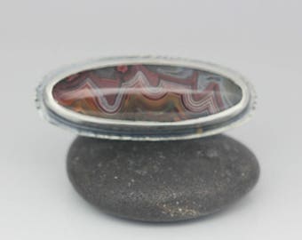 Crazy Lace Agate Ring, Red Rust White Agate, Agate & Sterling Ring, Boho Ring, Le Chien Noir, Unisex, Size 5