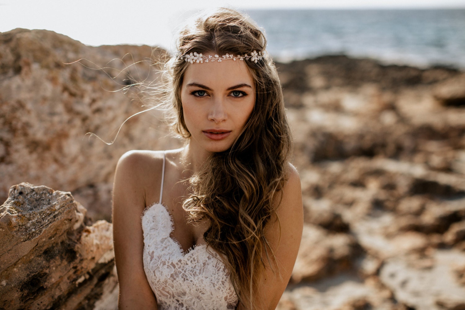 Headpiece Haarschmuck Boho Braut mit Perlen