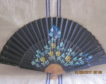 Vintage 1940s Handpainted Fan with Provenance/ WWII /Friendship Fan/Womens History/WWII History/Steampunk Wedding/Black Fan/CouponCode