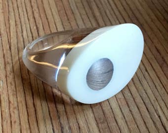 Vintage 90s Ring Plexiglass Ring Extra Large Ring Design Ring French Jewelry Size Ring 7.25 US