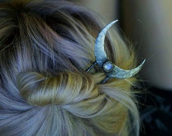 Rainbow Moonstone Crescent Hair Stick