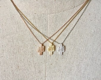 Cactus Necklace, 18k Gold/Rose Gold/Silver, Dainty Necklace