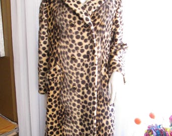 Vintage Ladies Leopard Fun Fur Double Breasted COAT by SAFARI