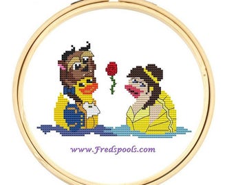 Modern Cross Stitch Kit, 'Beauty and the Beast' , Cross Stitch Kit - Duck - Princess, Counted Cross Stitch