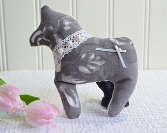 Fabric Dala horse, folk art, vintage inspired, grey padded horse ,swedish dala hast