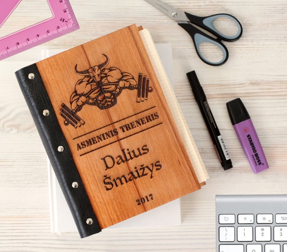 GYM Wooden notebook - Body-building notebook - Custom Notebook - Personalized Engraved