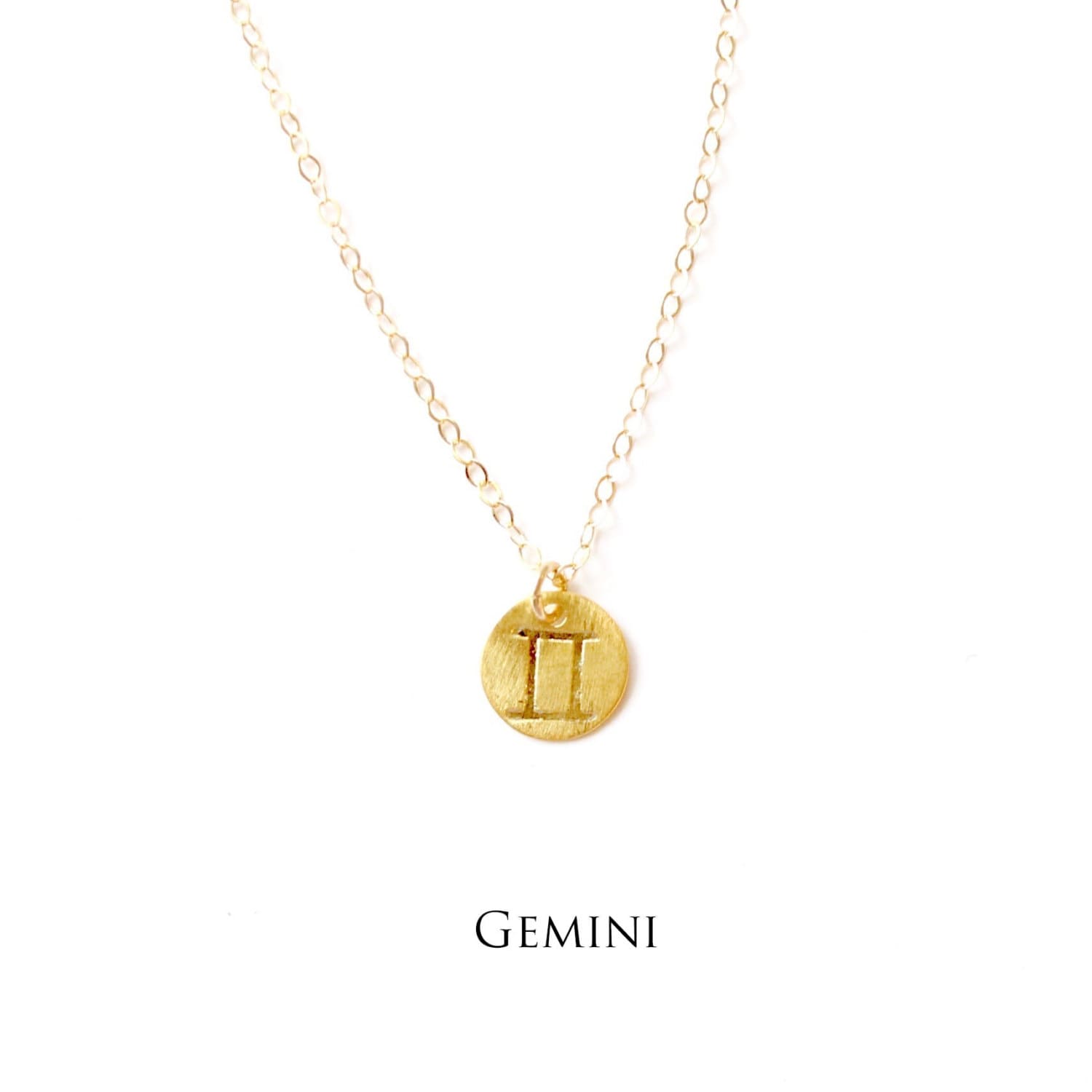GEMINI Zodiac Charm Necklace Hand stamped 14k gold filled