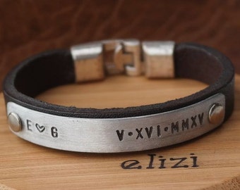 EXPRESS SHIPPING.Personalized Leather Bracelet. Personalized Mens Bracelet. Mens Leather Bracelet. Gift for Dad. Father's Day gifts