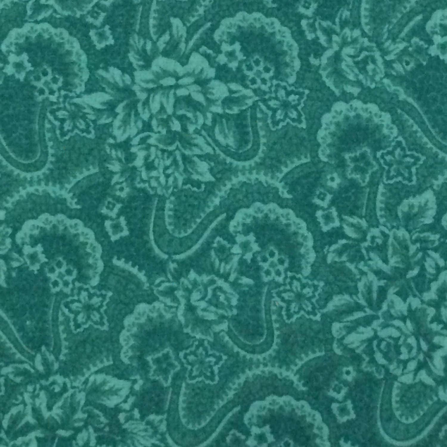 Cotton Fabric / Green Fabric / Teal Green Fabric / Green Floral Cotton ...