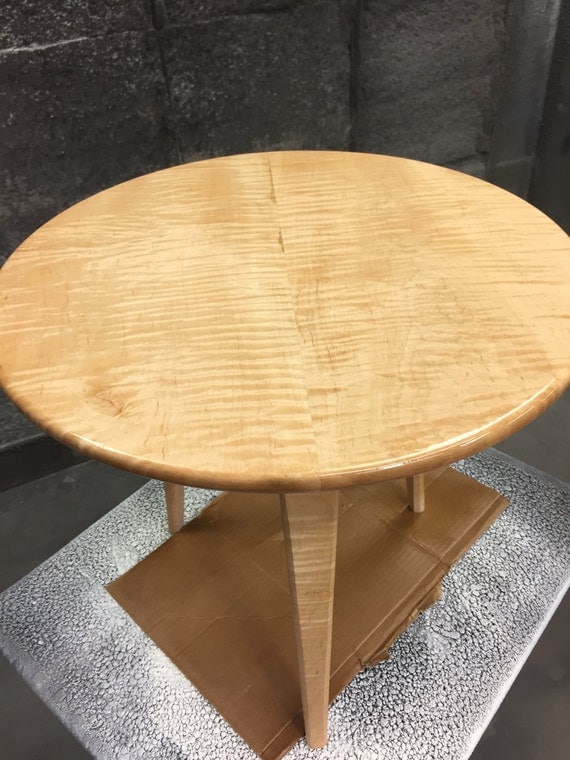 Modern Curly Maple End Table with Walnut Accent and Tapered