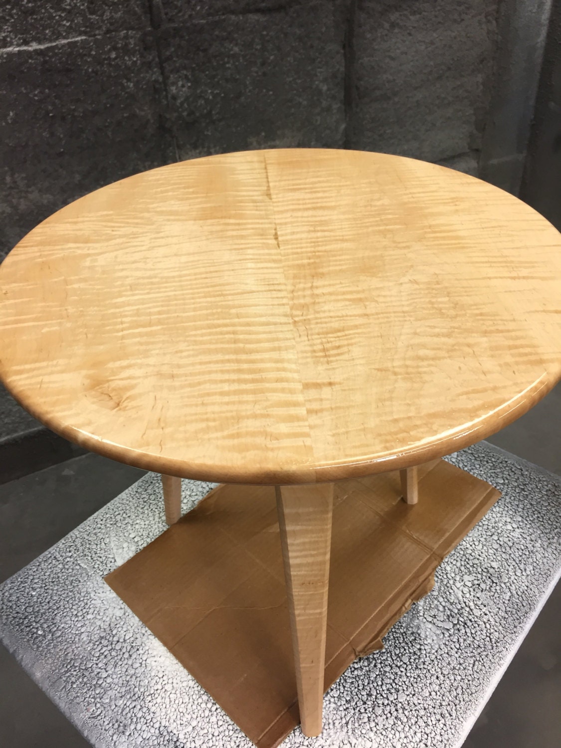 Modern Curly Maple End Table with Walnut Accent and Tapered