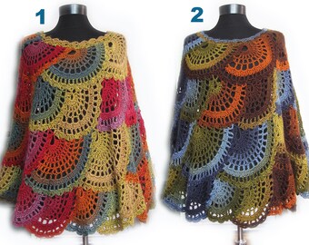 Crochet poncho, Multicolor Capelet, Boho Poncho Cape Cowl,Women Poncho,boho poncho,handmade Poncho,crochet accessories,lace poncho capalet