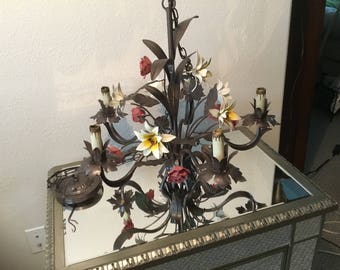 Vintage Italian Tole ROSE & LILY Chandelier Light
