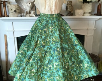 50s Quilted w/gold Metallic Print Circle Skirt