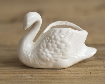 Vintage Ceramic Swan Vase Figurine in White