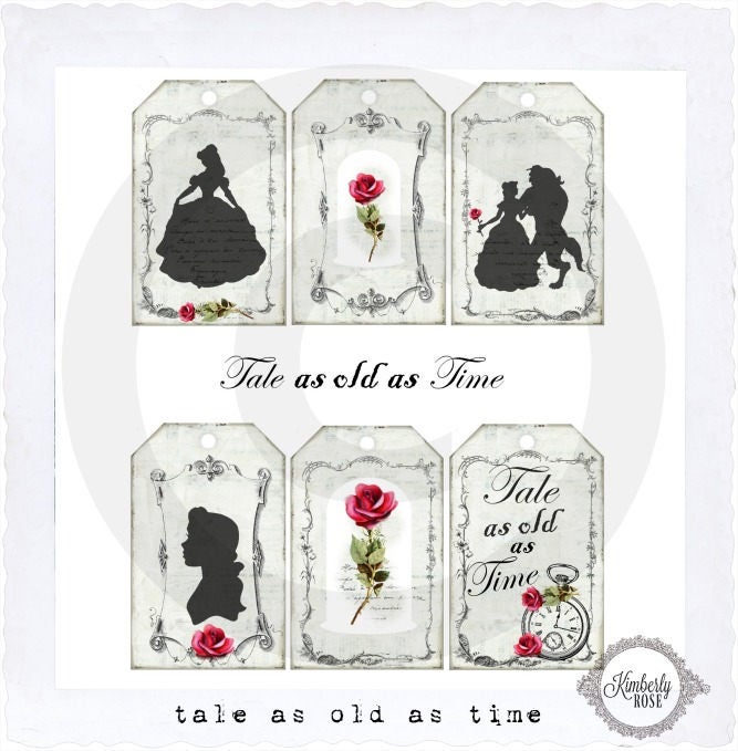 Beauty and the Beast Gift Tags-Cards/Tags/Labels-Digital Collage Sheet ...