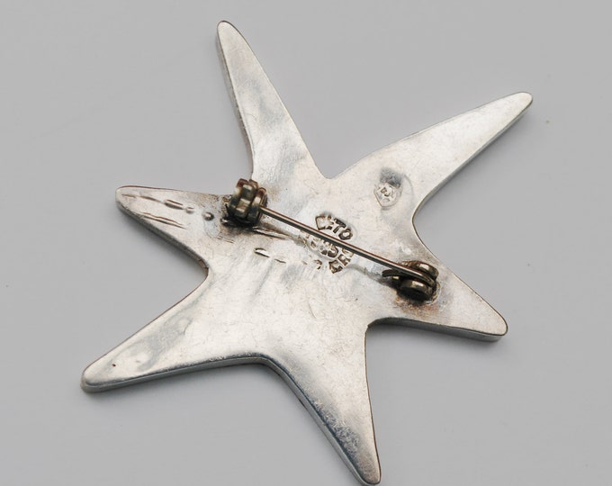 Sterling Turquoise star fish Brooch - Signed Beto Taxco - Blue Gemstone inlay - Mexico Pin