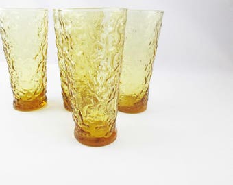 Four Vintage 'Lido Milano' Amber Glass Tumblers - Vintage Anchor Hocking - Drinking Glasses Set of 4 - Retro Drinkware