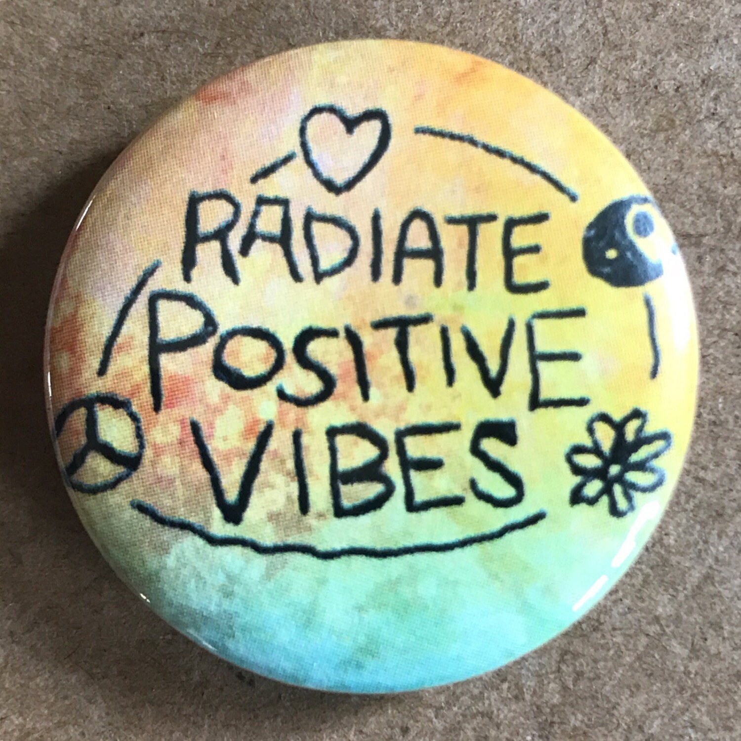 Flower power pin positive vibes hippie pin hippie button