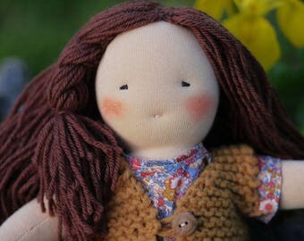 Waldorf doll brown hairs, 12.5 inch, Flowergirl serie