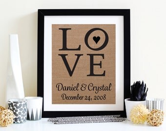 Love With Heart - Burlap Home Decor - Wedding Gift - Anniversary Gift - Great Valentines Gift