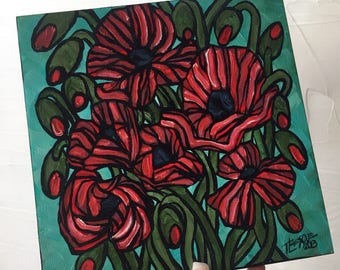 Poppies on Teal original painting