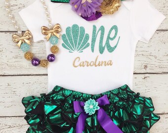 Mermaid Birthday outfit/Little mermaid/1st Birthday outfit/Cakesmash/Under the sea/Seashell ONE/First Birthday/Birthday Bloomer