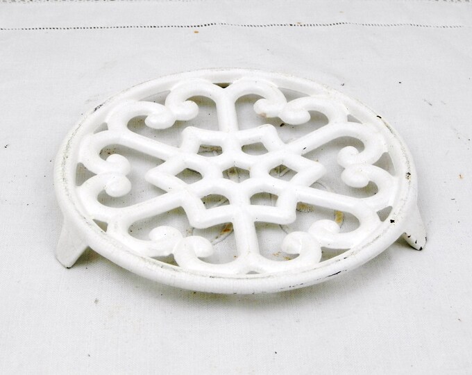 Vintage French Cast Iron White Enamelware Trivet, Hot Plate, Heat Mat, Rustic, Shabby Cottage Kitchen, French Country Decor, Farmhouse Vintage French Cast Iron White Enamelware Trivet, Hot Plate, Heat Mat, Rustic, Shabby Cottage Kitchen, French Country Decor, Farmhouse