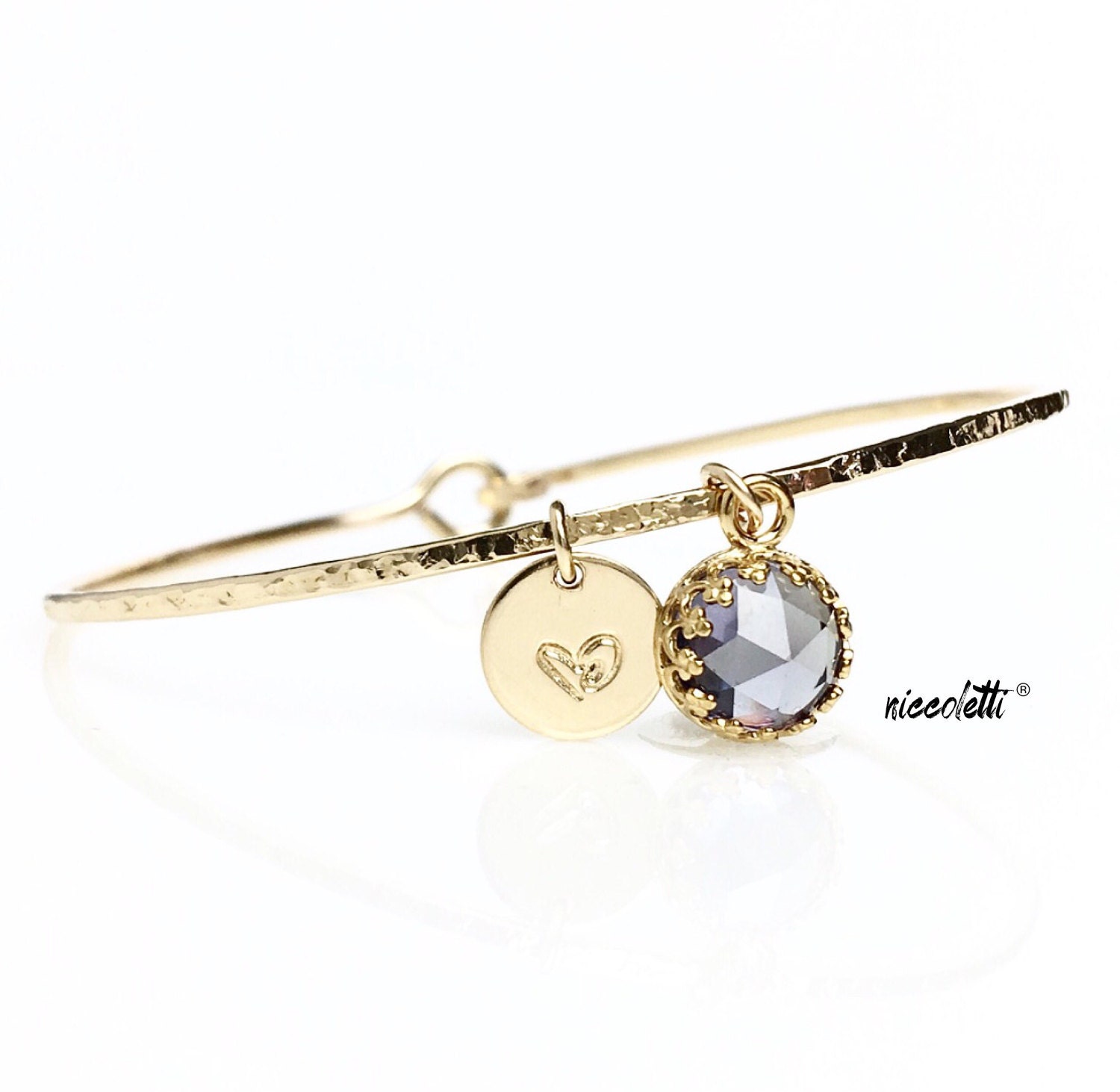 Alexandrite Charm Bracelet / 14k Gold Filled or Sterling Gemstone Bangle / Mothers Birthstone Jewelry / June Birthday Gift for Her