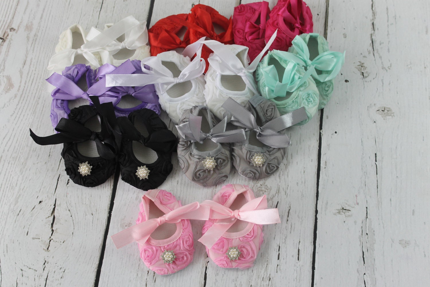 Baby Girl Crib Shoes White Hot Pink Ivory Lavender Red Roses