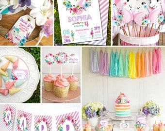 Unicorn Birthday Party Decorations - Unicorn Party Decor - Instantly Download and Edit at home with Adobe Reader