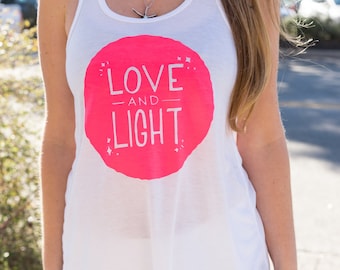 Blacklight Yoga Love and Light Tank Top | Glow Yoga Shirt | Glow in the Dark Top | Mantra Tank | Spiritual Clothing | Inspirational Top
