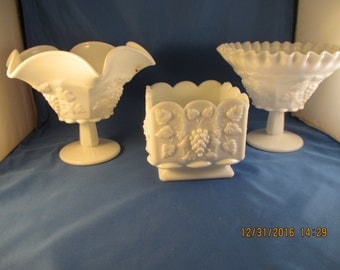 Lot Vintage WESTMORELAND Milk Glass PANELED GRAPE Vases