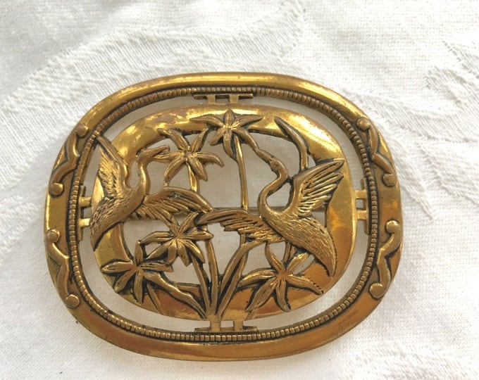 Vintage Art Nouveau Heron Brooch, Shorebird Pin, Tropical Jewelry