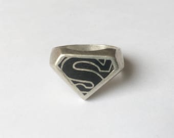 vintage and sterling and enamel superman ring, size 9.75