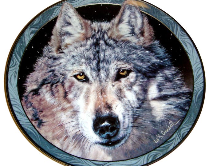 Wolf Wall Plate - Gray Wolf Decor - Vivi Crandall - Midnight Snow Plate - Wolf Scene - Cabin Decor - Mystic Spirit