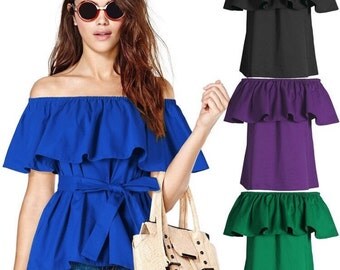 Raffle off shoulder top / blouse . Free size - made to order . Belt included