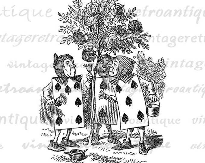 Cards Paint the Rosebush Digital Printable Download Alice in Wonderland Image Graphic Vintage Clip Art Jpg Png Eps HQ 300dpi No.038