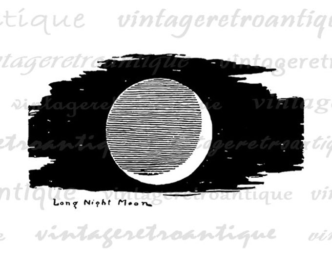 Printable Image Long Night Moon Graphic Crescent Moon Digital Illustration Download Artwork Vintage Clip Art Jpg Png HQ 300dpi No.877