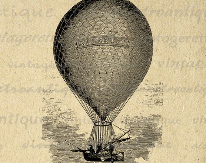 Printable Graphic Hot Air Balloon Digital Illustration Download Image Vintage Clip Art Jpg Png Eps HQ 300dpi No.3012