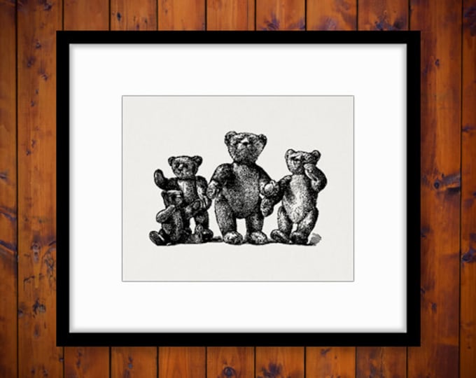 Digital Graphic Teddy Bears Printable Illustration Download Image Vintage Clip Art Jpg Png Eps HQ 300dpi No.1189