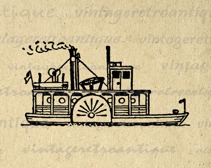 Steamboat Digital Image Graphic Boat Printable Download Illustration Vintage Clip Art Jpg Png Eps HQ 300dpi No.2992